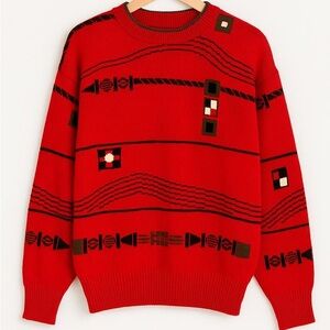 London Fog Red and Black Patterned Sweater